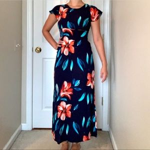 Forever 21 Navy Maxi Dress with Coral Floral Accents